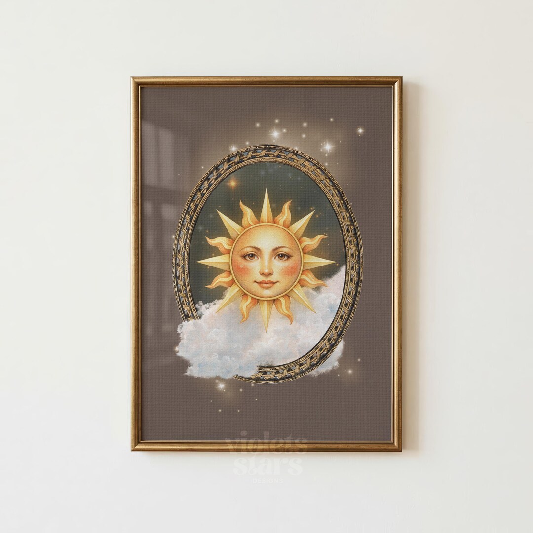 Vintage Celestial Sun Wall Art , Whimsical Moody Printable Poster ...
