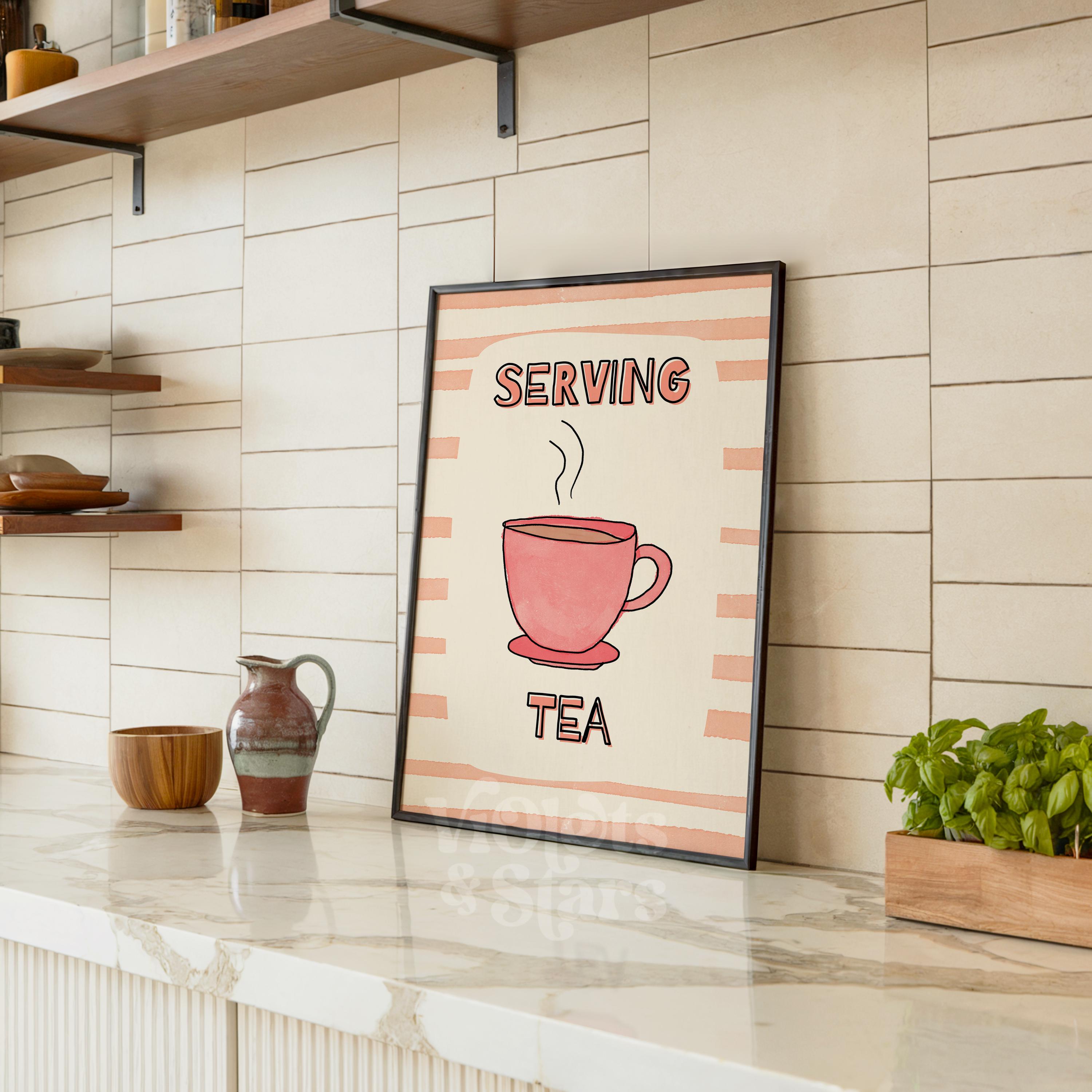 Kitchen Wall Poster, Colourful Gallery Wall Print, Serving Tea, Fun ...