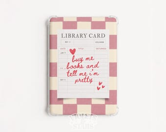 Inserto rosa per e-reader con tessera della biblioteca – Citazione "Comprami dei libri" (Download digitale)
