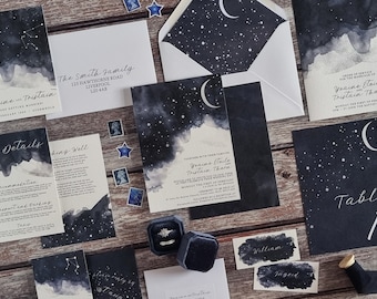 Starry Night Wedding Invitations | Stationery Suite | Save the Dates | Place Cards | Table Numbers | Order of Service | Thank You Cards