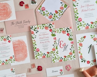 Rose Garden Wedding Invitations | Stationery Suite | Save the Dates | Place Cards | Table Numbers | Order of Service | Thank You