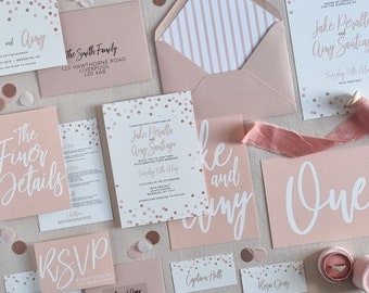 Blush Confetti Wedding Invitations | Stationery Suite | Save the Dates | Place Cards | Table Numbers | Order of Service | Thank You