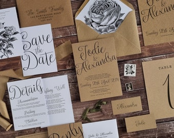 Rustic Luxe Wedding Invitations | Stationery Suite | Save the Dates | Place Cards | Table Numbers | Order of Service | Thank You Cards