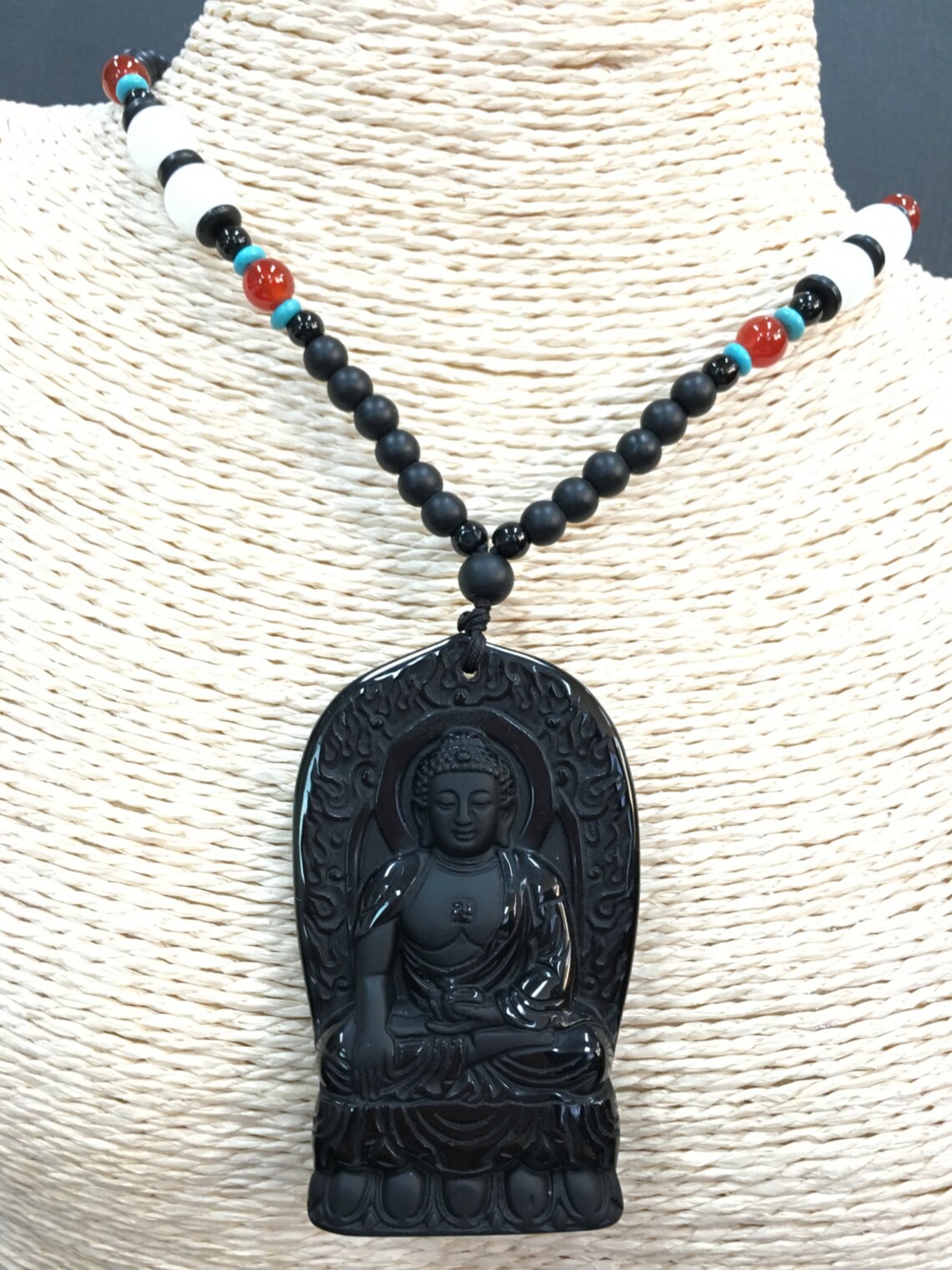 Buddha Multiple Power Black Jade Pendant With Crystal Beaded | Etsy