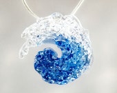 Ocean Wave necklace Cobalt Blue Beach pendant Glass art surfer jewelry