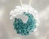 Ocean Wave necklace Teal Blue-Green Beach pendant Glass art surfer jewelry