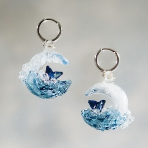 Ombre blue Charm Ocean Wave Earrings GOLD Tone Beach Earrings Mermaid Gift Personalized Birthstone Jewelry Enamel Earrings