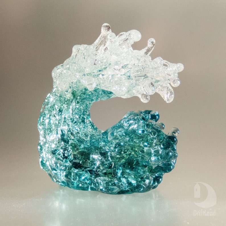 Teal Ocean Wave Glass Art Sculpture For Home Office Decor