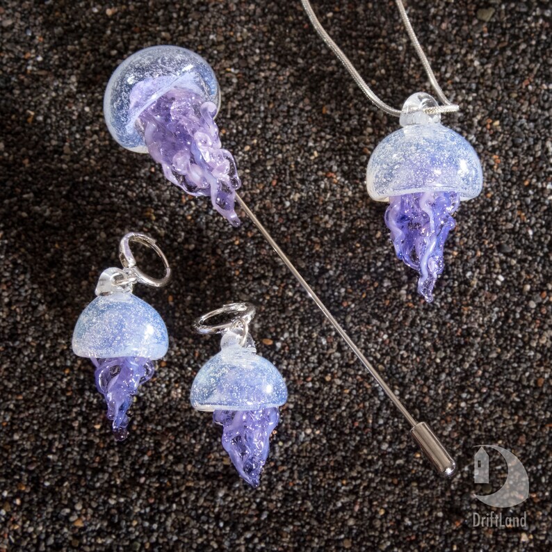 Hand Blown glass jellyfish necklace Sea life glass art Etsy