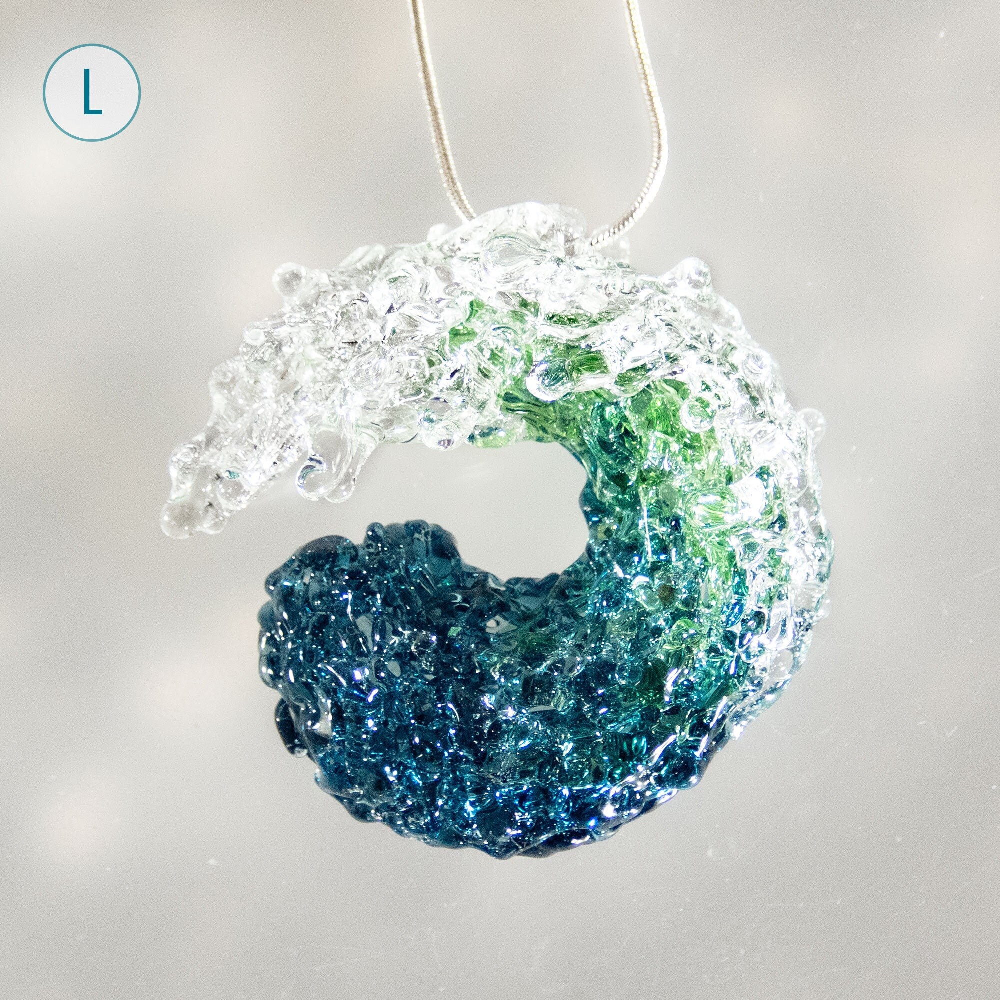 Ocean Wave necklace • Blue-Green Beach pendant • Glass art surfer jew…