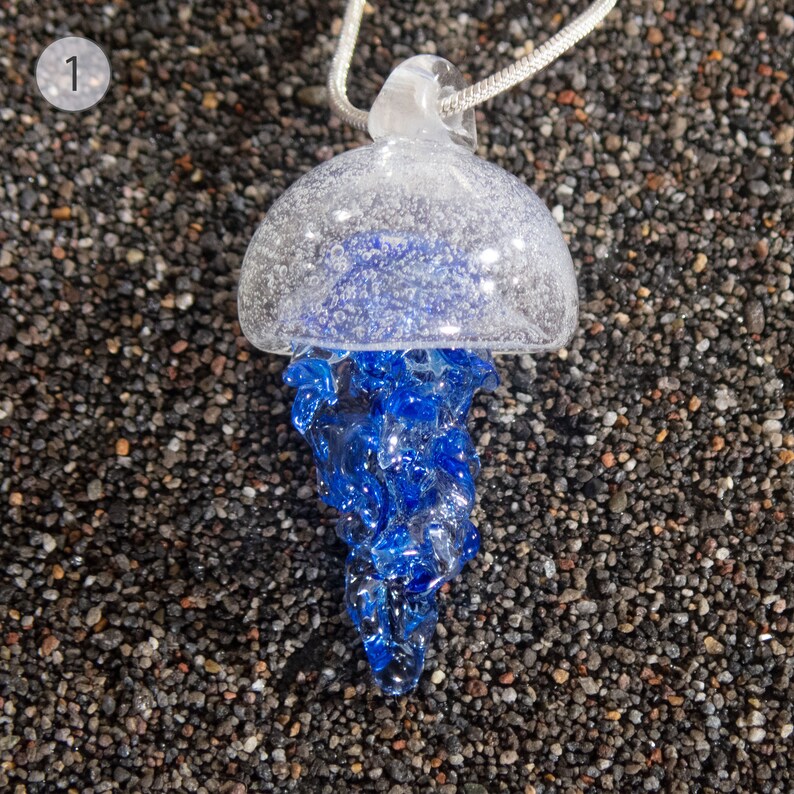 Hand Blown glass jellyfish necklace Sea life glass art Etsy