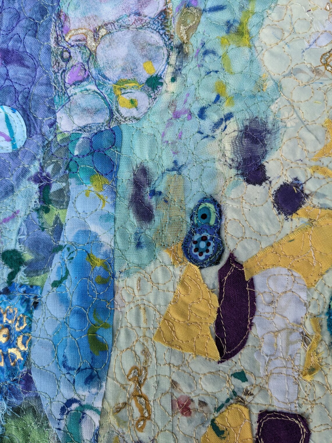 Embroidered Recycled Fabric Wall Art, Colorful Upcycled Textile (24x18 ...