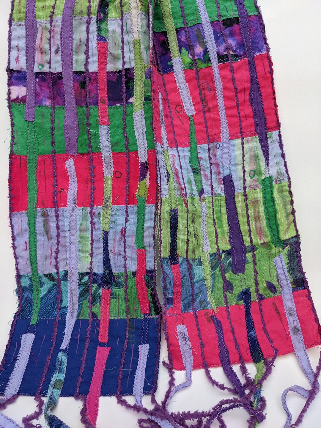 Patch Work Accessory Embroidered Upcycled Cotton Scarf: Handmade Patchwork Accessory - Etsy