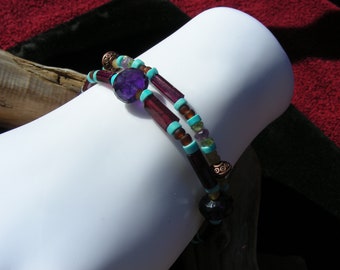 Garnet, Turquoise, Amethyst Beaded Bracelet, Handmade Bracelet, Multiple Gemstones, Boho Style, Fashion Accessories, Bracelets, Jewelry,