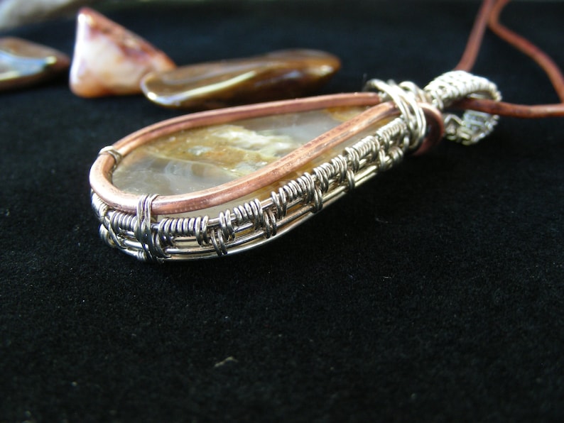 Tahoma, Mt Rainier Agate, Gemstone Pendant, Handmade, Leather Necklace