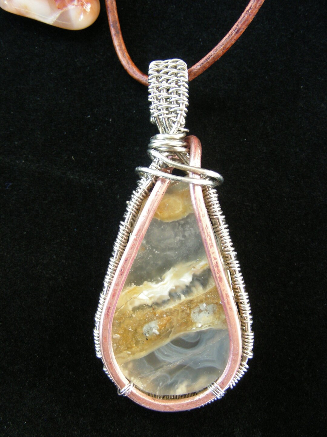 Tahoma, Mt Rainier Agate, Gemstone Pendant, Handmade, Leather Necklace