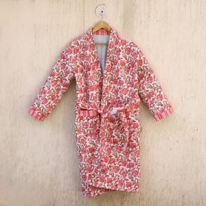 Reversible Cotton kimono robe quilted long jackets Winter wear Dressing robe Boho Indian style gifting for her valentine&#39;s special robe