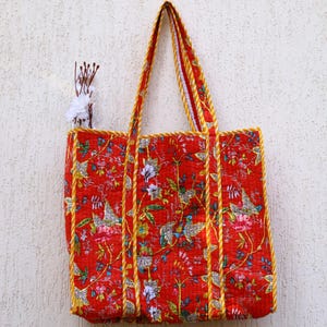 Reversible rote gesteppte Einkaufstasche, umweltfreundliche Baumwoll-Einkaufstasche, Damen-Schulter-Reisetasche, Lebensmittelgeschäft-Einkaufstasche, Geschenk-Einkaufstasche
