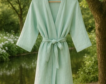 Handmade Muslin Gauze Robe: Four Layer Kimono Loungewear