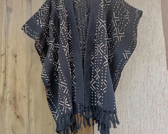 Nova Block Print Black Shrug | Cotton Mudcloth Handloomed Shrug | Elevate Fashion with Shrug | Nova Geometric Pattern