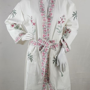 Albornoz de algodón con estampado a mano en bloque - Diseño de palmeras