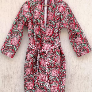 Cotton Quilted Kimono robe elegant valentines Gifting for some one special Style Hand Block Print Cotton Vintage reversible Winter wear Robe