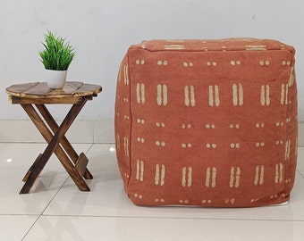 African Style Handmade Ottoman Cover | Mudcloth Poufe Case| Living Room Décor Pouf Cover | Hand Block Print Geometric Floor Pouf Cover