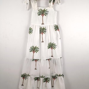white dress with green palm leaves Adaline Green & White Palm Leaf Midi Dress