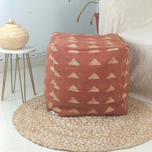 Mudcloth Pouf Case African Style Handmade Ottoman Cover Living Room Decor Pouf Cover Hand Block Print Geometric Design Floor Pouf Cover