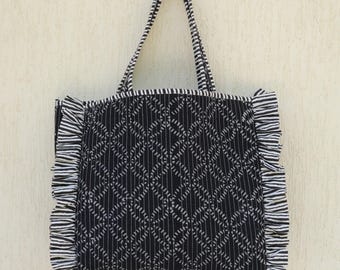 Ruffle Cotton Quilted Tote Bag: Hand Block Print Boho Bag