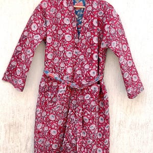 Long Quilted Long kimono robe Christmas Special Red Reversible Block print Casual wear winters cozy kimono robes Gifting for girls wear robe