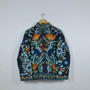Hand Embroidered Suzani Jacket: Pink Floral Cotton Short Coat image 10