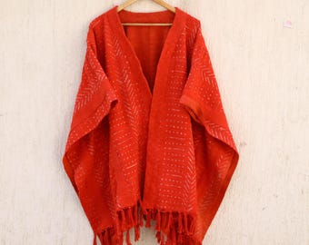 Hand Block Print Cotton Mudcloth Shrug: African Style Kimono Robe