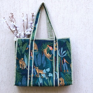 Elegante Drucke Gesteppte Baumwolltragetaschen Bench-Einkaufstasche, Markt-Jhola-Einkaufstasche Für Dameneinkaufstasche Muttertagsgeschenkhandtasche / freies Geschenk
