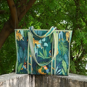 Tiger Print Cotton Quilted Tote Bag: Eco-Friendly Shopper