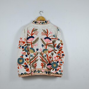 Hand Embroidered Suzani Jacket: Pink Floral Cotton Short Coat image 8