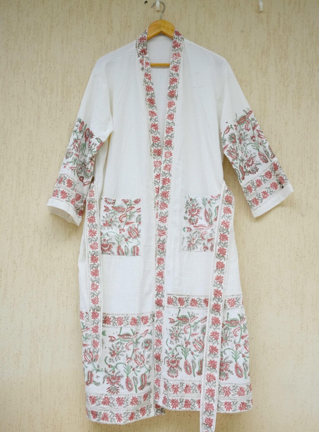 Hand Block Printed Cotton Waffle Robe - Absorbent Kimono Bathrobe - Etsy