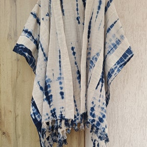 Handmade Shibori Tie Dye Cotton Shrug: Mudcloth Tassel Coat