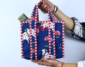Mini sac à lunch en coton matelassé : sac à main à imprimé floral abstrait