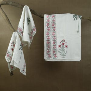 Hand Block Printed Waffle Towel Set: 100% Cotton Bath & Hand Towels