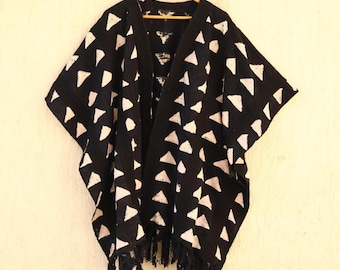 Handloomed Mudcloth Shrug: African Print Boho Kimono with Tassels