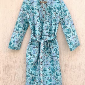 Quilted robe for Unisex Cotton Reversible Long Winter Dressing Kimono Robe Boho Block-print Absorbent Kimono Gifting for her Quilted robe