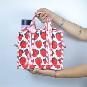 Quilted Cotton Mini Lunch Bag: Floral Abstract Print, Kids Picnic Bag