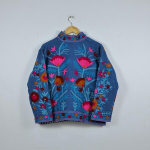 Hand Embroidered Suzani Jacket: Pink Floral Cotton Short Coat image 6