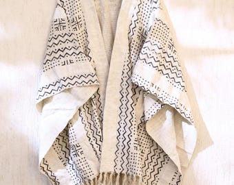 African Mudcloth Shrug: Handloomed Boho Cotton Wrap Coat