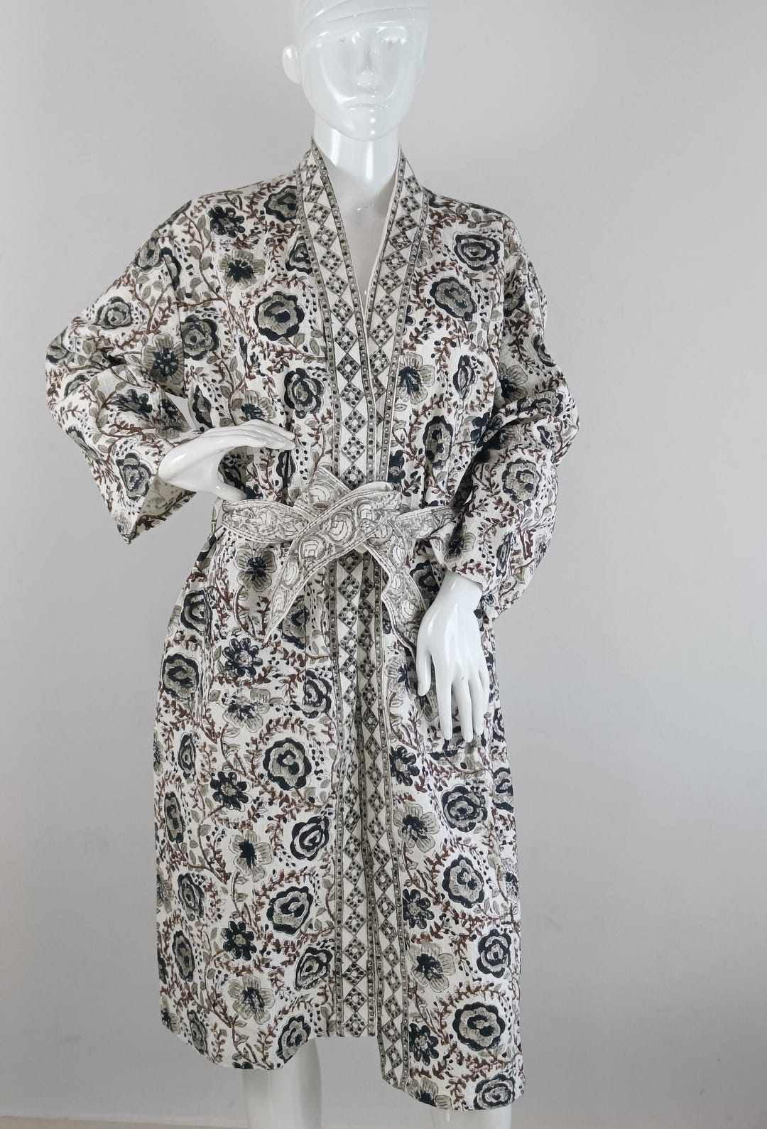 Hand Block Print Cotton Waffle Robe: Unisex Kimono Bathrobe - Etsy