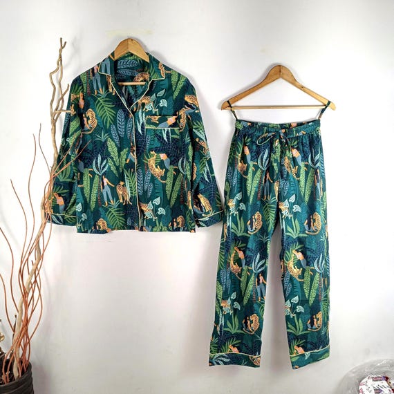 Set pigiama 100% cotone da donna con stampa leopardata, proposta