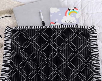 Quilted Cotton Laptop Sleeve with Zipper & Frilled Edge