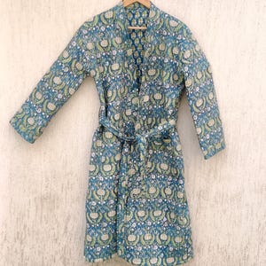 Reversible Quilted Cotton Long kimono robe pineapple print robe Hand Block print Casual wear winters warm cozy kimono robes for girls wear