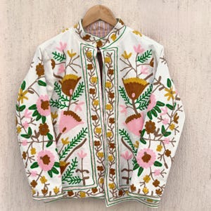 Short vintage suzani Hand embroidered jackets ,elegant pink floral jacket gifting  for some one special Hand Embroidered suzani jackets